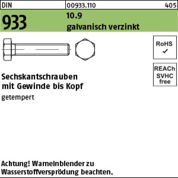 D 933 10.9 M 6 x 25 - verzinkt