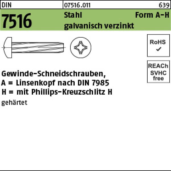 D 7516 Stahl A M 3 x 20 -H - verzinkt