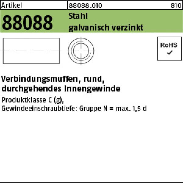 R 88088 Verb.-muffe, Rd. M 6 x 20 - Stahl, galv. v