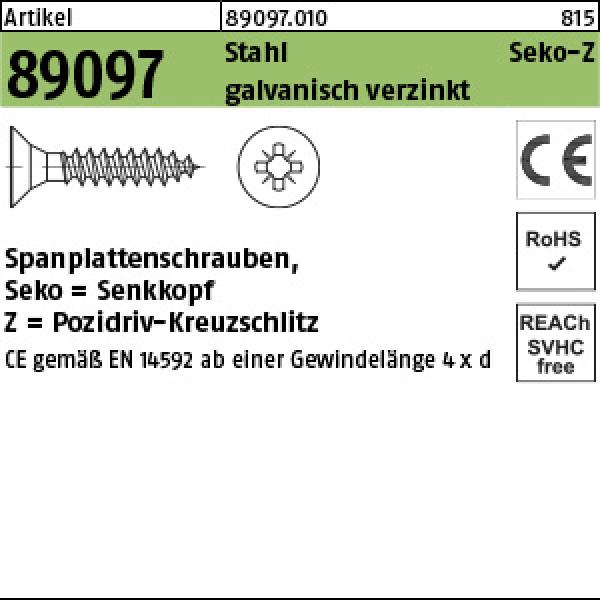 R 89097 Spanplattenschr. Seko CE St.  M 3,5 x 50 - verzinkt 