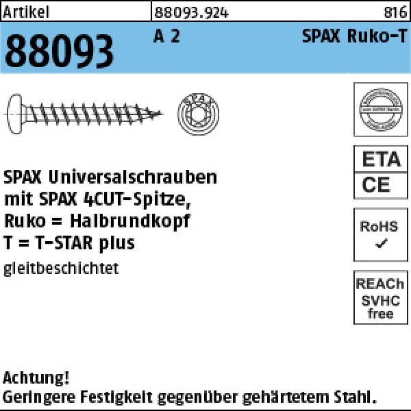 R 88093 SPAX A 2 3,5 x 30/25 -T15 K