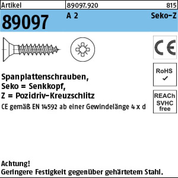 R 89097 Spanplattenschr. Seko CE A 2 M 3 x 25