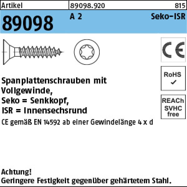 R 89098 Spanplattenschr. Seko CE A 2 M 4,5 x 30 - 