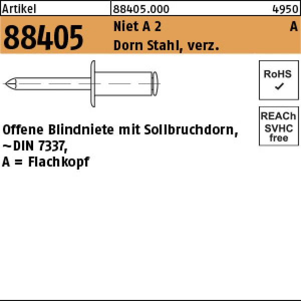 R 88406 Blindniete Cu/St. verz. FLAKO 3 x 6 - verz